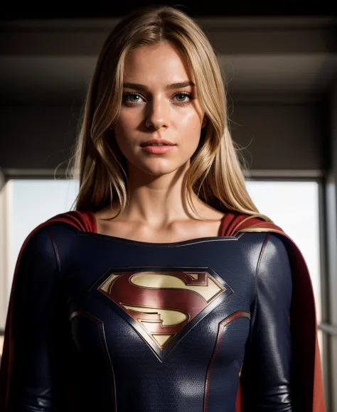 supergirl, hair blonde, skirt red, cape red, (Realistic),masterpiece,best quality,cinematic lighting,natural shadow,looking at viewer,Raw photo,8k,uhd,dslr,soft,lighting,high quality,film
grain,hyperrealismus,hyperrealistic,Atmospheric,Realistic Skin Texture,realistic hair details,ultra quality,best quality,Hyper Realism,