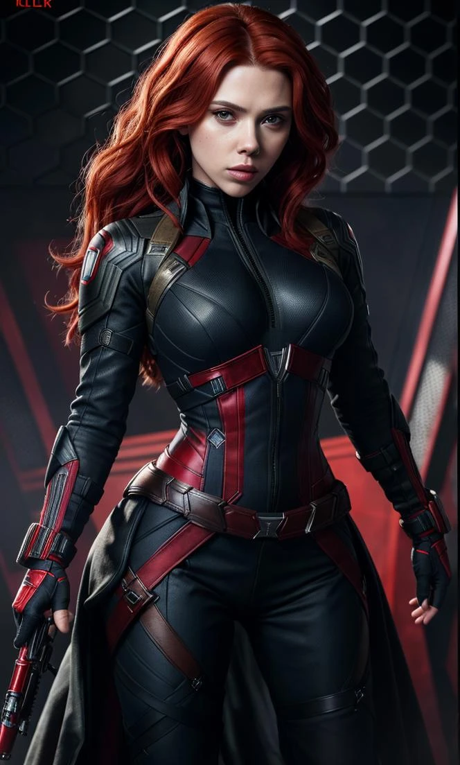 A woman in a black widow outfit holding a gun - SeaArt AI