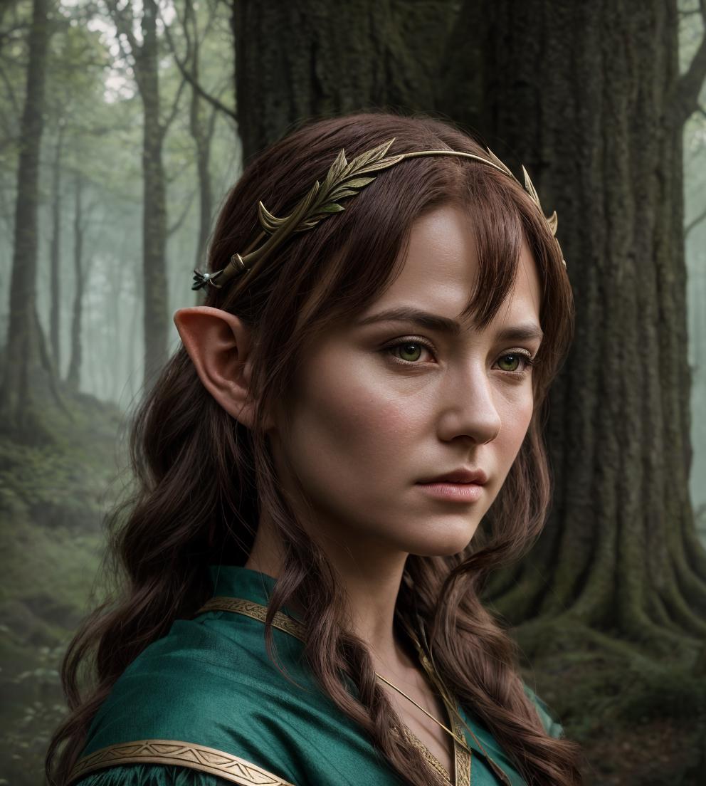 A woman in a green dress with horns and a bow - SeaArt AI