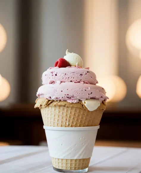 cinematic film still ice cream table,with carefully crafted details and textures. use a pastel color . shallow depth of field, v...