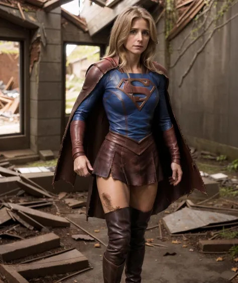 a Photo of (Helen Slater) supergirl, photo, HD, 8k, flying, photo, realistic.action shot, skin pores, very dark lighting, photor...