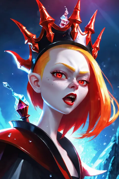 a woman with red hair and a crown on her head