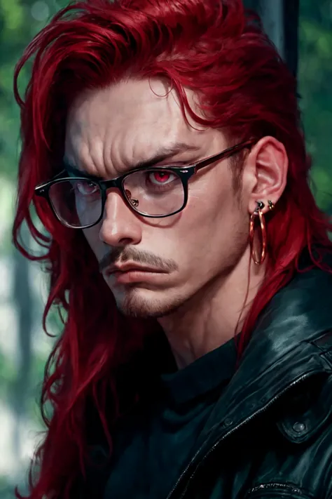 a close up of a man with red hair and glasses