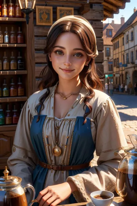 professional photo of vendor (coffee), (medieval shop:1.2),
detailed skin, detailed eyes,
volumetric light, highrez, masterpiece...