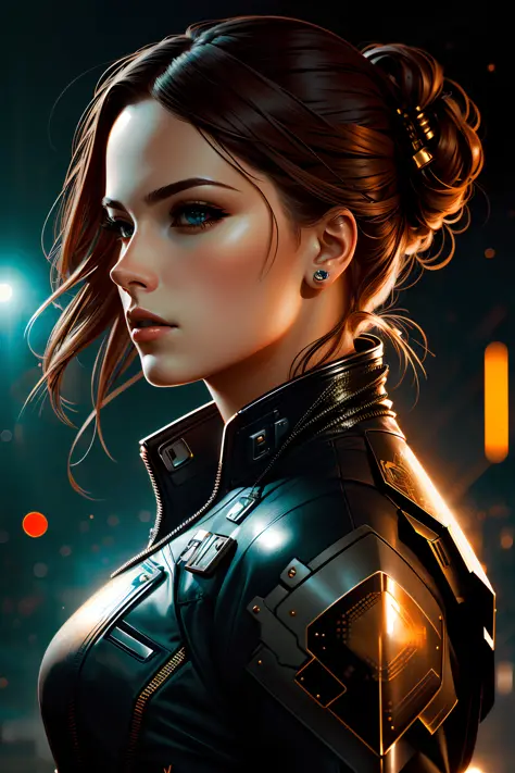 realistic photo (modelshoot style), (detailed face), award winning photo of a female rogue assassin, wearing cyberpunk intricate...