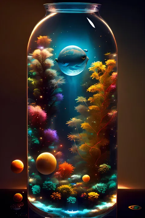 mdjrny-v4 style planet Earth in a fish tank, render, rembrandt, cgsociety, artstation trending, highly detailed, <lora:flonixMJS...