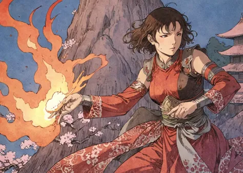 fantasy illustration,anime,art by tsutomu nihei,manga,oil paint;
closeup,firebender,princess,intricate red tattoos,using fire po...