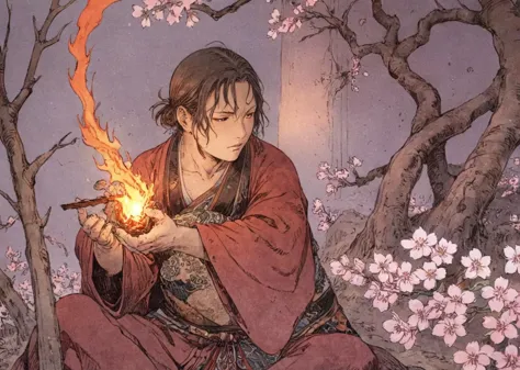 fantasy illustration,anime,art by Tsutomu Nihei,manga,oil paint;
closeup,Firebender,princess,intricate red tattoos,using fire powers to melt metal with his hands,kamekameha,fire storm,mini tornado,edo period japan,cherry blossom tree;, <lora:moebzxl:0.5>, by moebius, masterpiece, best quality, intricate, highly detailed:1.1, drawing, concept art by Jean Giraud, a photograph of  <lora:diffused light style:0.5>
A Diffused light of, <lora:hand 4:0.3>, <lora:joelle0:1>,Laura Prepon,woman,