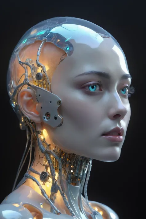<lora:-_SDXL_-_holo_effect_V1.0:1>,
A futuristic side portrait of a humanoid robot. The robot's body is made of translucent mate...