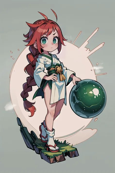 a cartoon girl with a green ball in her hand