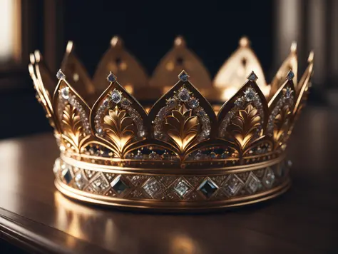 Gold crown with beautiful ornamentation,(8k, RAW photo, best quality, masterpiece:1.2), ulra high res, photorealistic:1.4),Cinem...