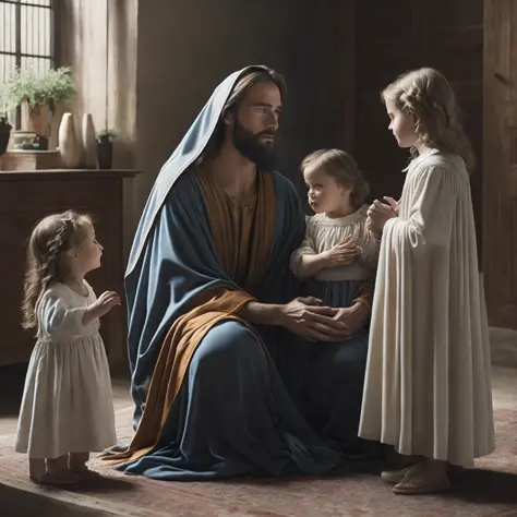 Having predestinated us unto the adoption of children by Jesus Christ to himself, according to the good pleasure of his will,8k, RAW photo, best quality, masterpiece:1.5, ulra high res, photorealistic:1.5,Cinematic Light,soft volumetric lighting:1.5, reali...