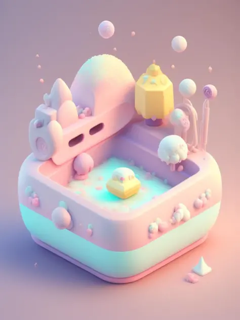 <lora:CuteClayEmojis:1>microworld, isometric view of cute kawaii keyboard, (pink, white, yellow, purple), cozy and pastel, lighting particle, dynamic light effect, futuristic, incredibly detailed, super resolution