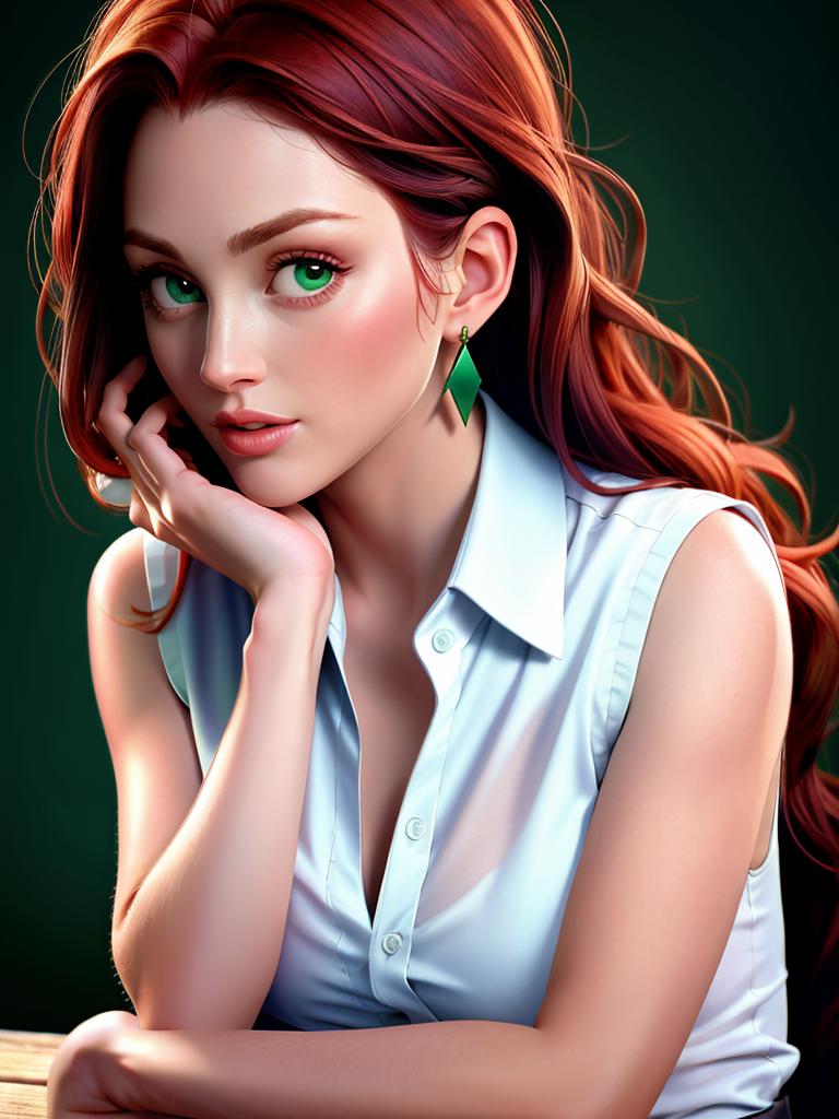 A close up of a woman with red hair and green eyes - SeaArt AI