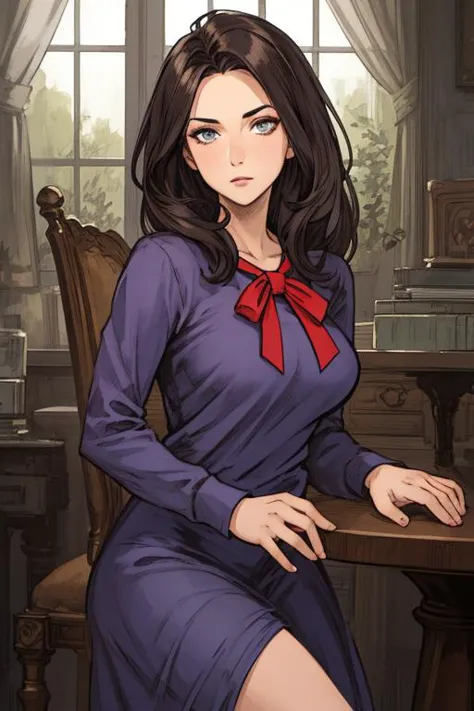 (masterpiece, best quality:1.3), (ultra-detailed), sharp lines BREAK
1girl, ((beautiful face)), middle age, brunette, busty, long hair, casual home dress