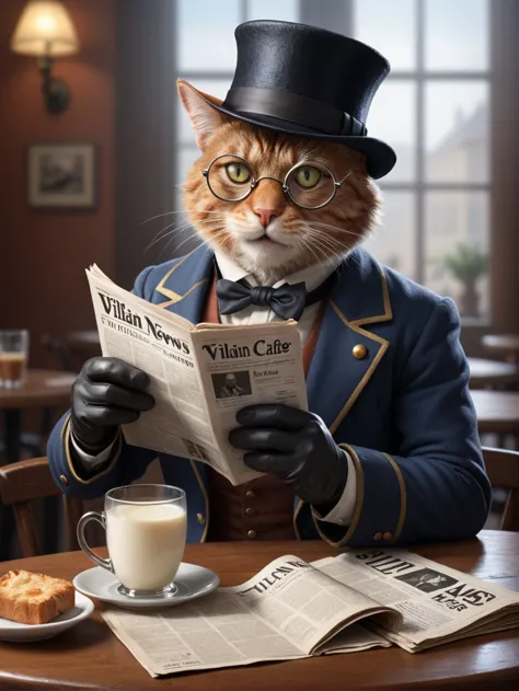 arafed cat in a top hat and glasses reading a newspaper