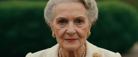 cinematic photo an exquisite portrait photograph, 85mm medium format photo Mid Closeup portrait of a very well-dressed old lady, photo made by Wes Anderson award winning, 4K . 35mm photograph, film, bokeh, professional, 4k, highly detailed