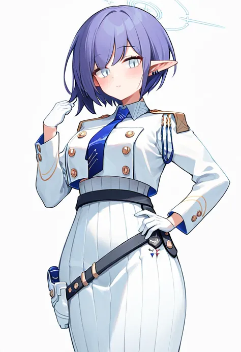 score_9,score_8_up,score_7_up,<lora:blue_archive_all_v1:1>,gloves, high-waist_skirt, white_background, belt,  blush, highres, aoi_\(blue_archive\), 1girl, blue_necktie, solo