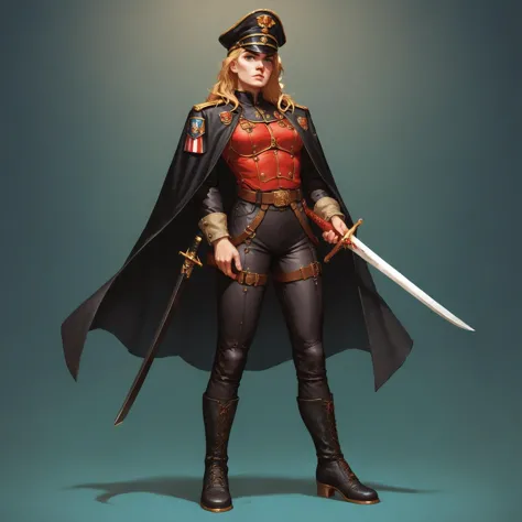 score_9, score_8_up, score_7_up, score_6_up, score_5_up, score_4_up, 1girl, solo, astra militarum, commissar hat, black cape, br...