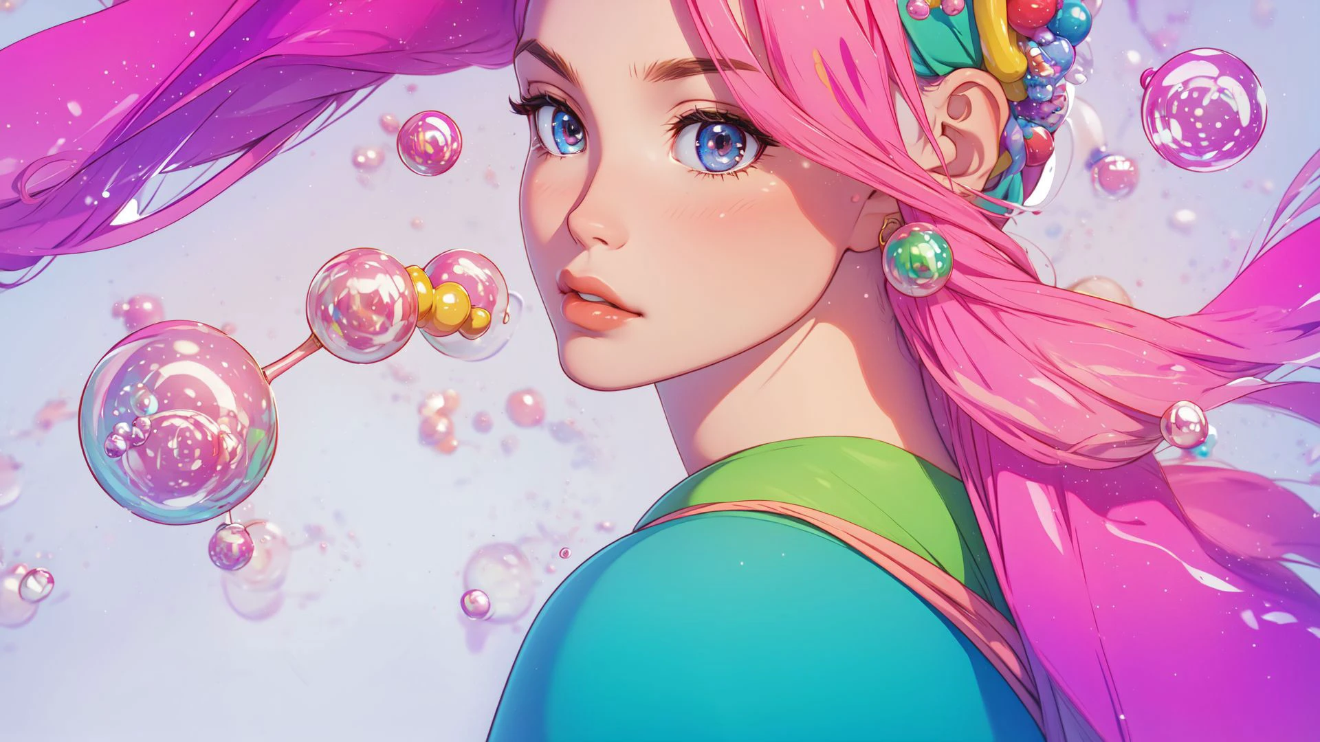 Bubbles,link cell,simple,colorful,pink,best quality,high quality,masterpiece,realistic,