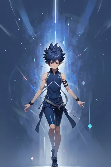 (full body:1.2), 1boy, man, solo, [:outlandish costume design,:0.2] adventurer, (asian:1.3), muted midnightblue hair, (athletic:1.2) build<lora:EnvyDramaticPortraitXL02:1>