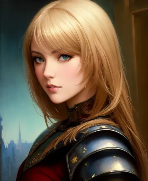 portrait beautifull face girl medieval metal armor balanciaga fashion clothe painting by gaston bussiere, greg rutkowski, yoji s...