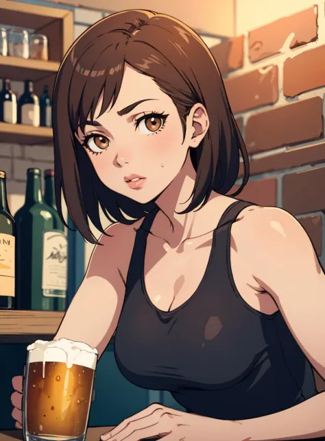 4k, fine detail, masterpiece, high quality eyes, high detail painting, soft shadows, best character art , 1girl, alcohol, bar, b...