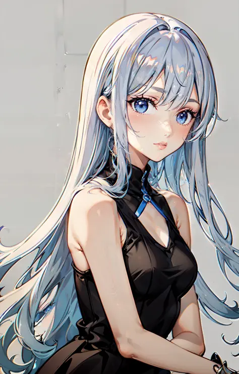 <lora:premiachanv1:0.65>, premiachan, 1girl, simple background, small breasts, casual uniform, blue eyes, blue long hair, ((looking at viewers)), upper body,