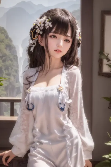 masterpiece,extremely detailed CG unity 8k wallpaper,best quality,cowboy shot,solo,1 girl,medium breasts,overexposure,an extremely delicate and beautiful,Beautiful and detailed eye description,Beautiful and detailed facial depiction,standing,green Chinese ...