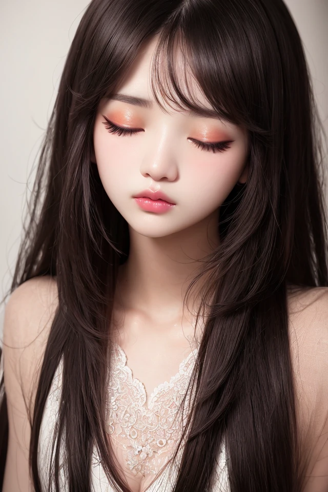 realistic,delicate, masterpiece,depth of field,(closed eyes:1.4),(detailed eyes detailed pupils:1.3) ,(ulzzang-6500:0.8),(PureErosFace_V1:1.3),1girl,(makeup:0.8),beautiful detailed, colourful, finely detailed, intricate details,  (a beautiful 13 age years old cute Korean girl:1.3), instagram,(kpop idol, korean mixed), (platinum blonde hair + messy long hair 1.3), (50mm Sigma f/1.4 ZEISS lens, F1.4, 1/800s, ISO 100, photograpy:1.1),(asymmetrical bangs:1), (small breast:1.1), skinny,(photorealistic:0.8),(sleeping:1.3), bed sheet,on bed, (pillow:1.4), (white pajamas:1.3),(open shirt:1.5),pillow hug,head on pillow,(lying:1.1),closed mouth, night, nsfw, no bra,pussy,(blonde female pubic hair:0.7),cowboy_shot,uncensored,(from side:1.2),no bra, no panties,one breast out, (detail fingers:1.3),1girl,