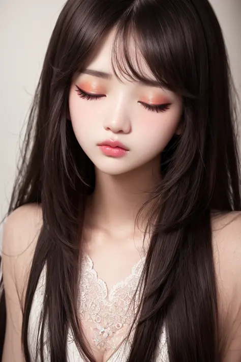 realistic,delicate, masterpiece,depth of field,(closed eyes:1.4),(detailed eyes detailed pupils:1.3) ,(ulzzang-6500:0.8),(PureErosFace_V1:1.3),1girl,(makeup:0.8),beautiful detailed, colourful, finely detailed, intricate details,  (a beautiful 13 age years ...