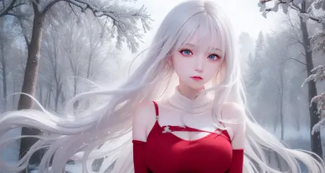 best quality, masterpiece, White hair, detailed, red eyes, windy, floating hair, snowy, upper body, detailed face, winter, trees, sunshine, midriff 23680387
 <lora:chilloutmixss20_v20:0.3> <lora:Korean-doll-likeness:0.2>