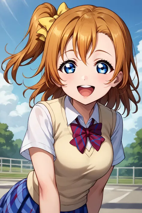 a close up of a person with a ponytail and a school uniform