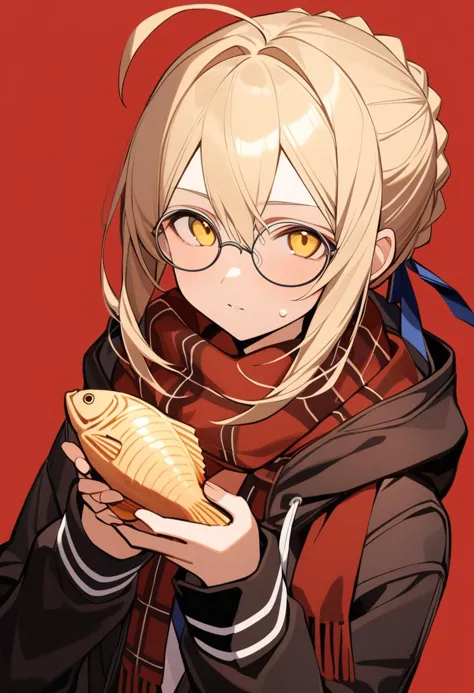 a woman with glasses holding a fish in her hand