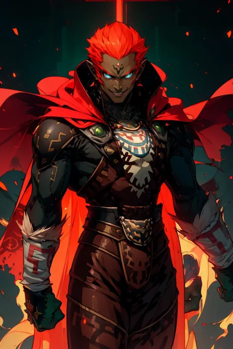 a close up of a person with a red cape and a sword