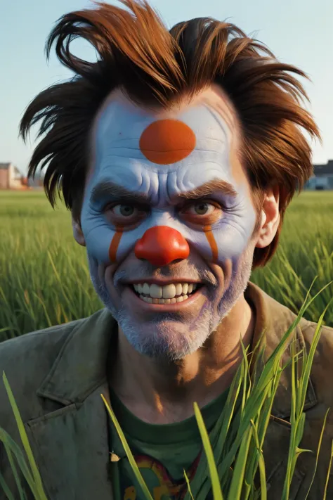 a close up of a man with a clown face painted on his face