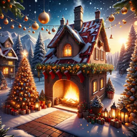 <lora:Christmas_Postcard_Style_XL-000005:0.75>ChristmasDecorativeStyletownhouses, terracotta breccia stone polycarbonate panels rubber roofing roof , torches (traditional or modern), gas lanterns (outdoor)