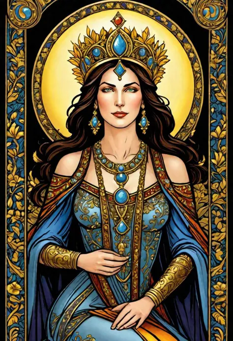 Solo enfoque, obra maestra, ilustración premiada de la emperatriz, carta de tarot, extremadamente detallado, retrato muy detallado