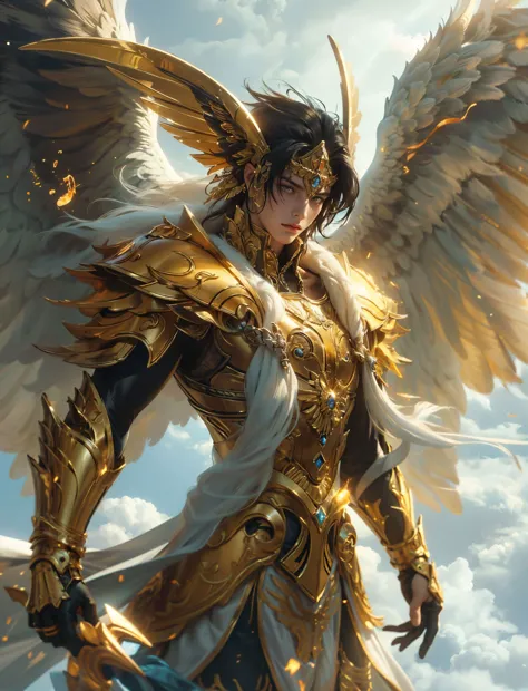 a woman with wings and a sword in her hands