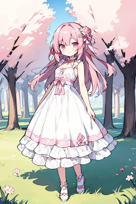 (masterpiece:1.2),best quality,extremely detailed,
BREAK
cute girl,solo,shiny skin,small breasts,very long hair,
detailed eyes,perfect anatomy,
cute eyes,(pink eyes:1.3),(pink hair:1.4),
BREAK
white dress,
BREAK
sakura tree,meadow,
BREAK
character focus,full body,
BREAK