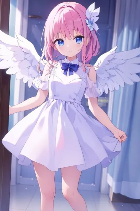 a close up of a person in a dress with wings