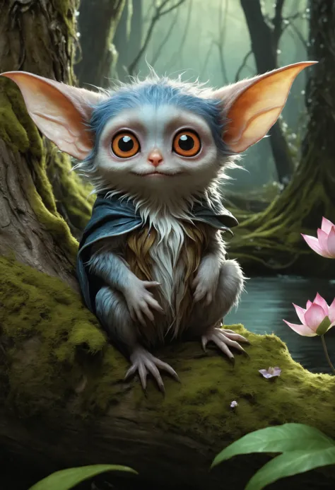 (high quality1.4), (exquisite masterpiece1.5), 
A cute colorful fluffy kawaii fluffy toddler goblin, huge kind eyes, professiona...