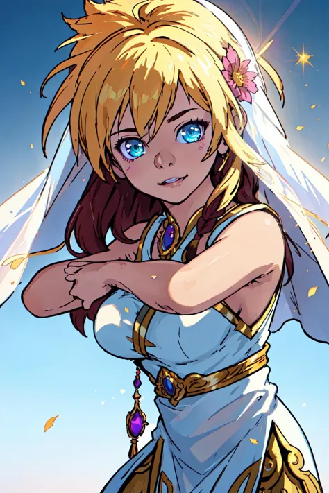 a cartoon image of a woman in a wedding dress with a sword