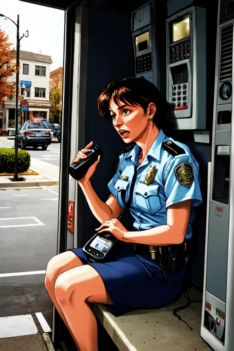 arafed woman in uniform sitting on a bus with a cell phone