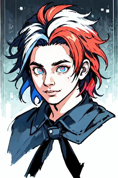 a drawing of a man with red hair and blue eyes