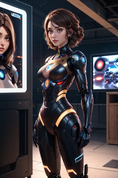 (best quality:1.3),masterpiece,high resolution,photo,realistic,4k,unreal,1 girl,
standing in front of video wall,touching screen,multiple robots,future metropolis,low light,
 <lora:Sexy-Spanish:0.8>   brown hair, light brown eyes,
 <lora:53XY-Gynoid:0.8> gynoid, fembot,
outdoors, futuristic,
<lora:detail_slider_v4:1.2>