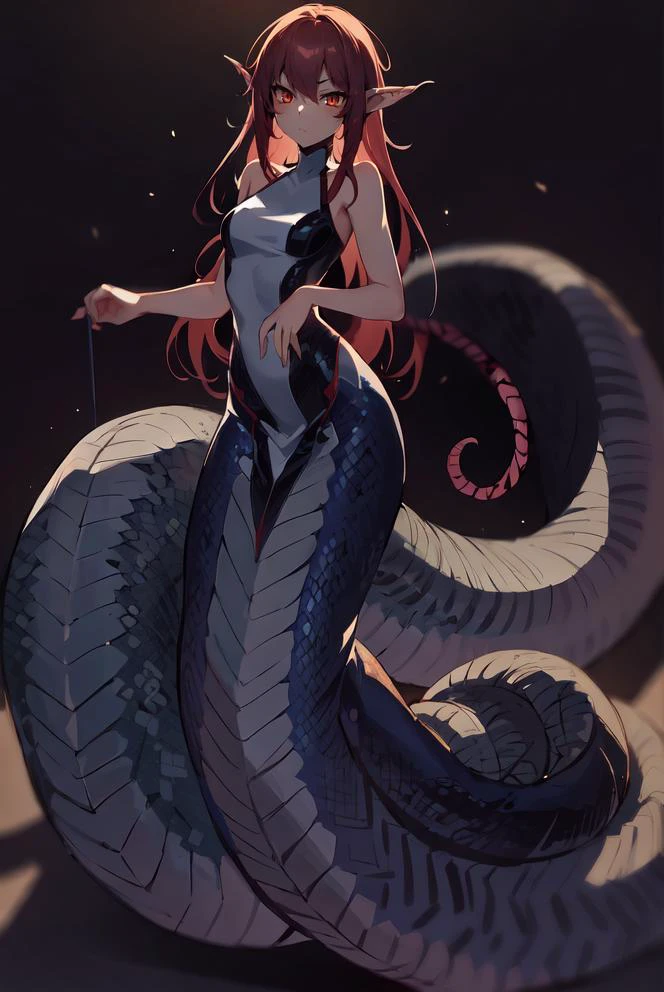 1girl, lamia, scales, [white shirt:0.8], [top-down bottom-up:0.5], full body, red lamia, red scales,  attractive, figure, ultra-detailed, best quality, extreme detailed,  Original Character, Volumetric Lighting, Best Shadows, Shallow Depth of Field, Stunningly Beautiful Girl, , Delicate Beautiful Attractive Face, hdr, [embarrassed:0.75], [dungeon:0.33], [sand:0.8]