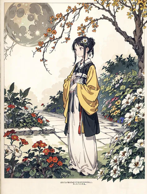 best quality, high_resolution, distinct_image, detailed background ,girl, flower,garden,moon, <lora:sakuragiManoTHEIDOLM_v10:1>