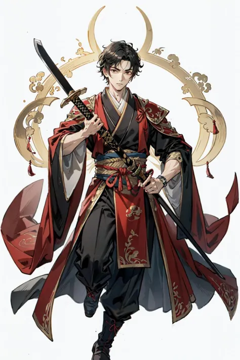 (best quality),  detailed background, oriental king,man,combat arts, holding holding sword,