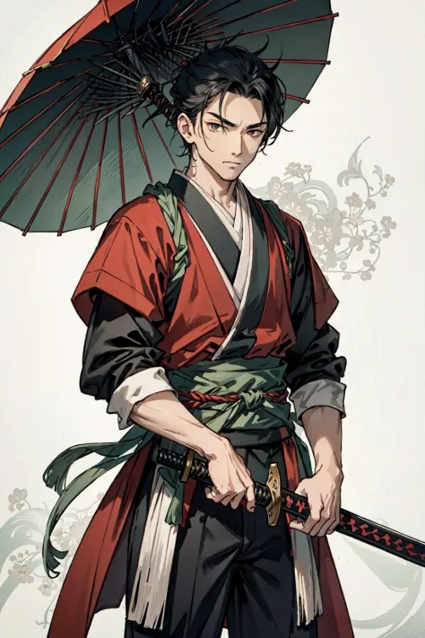 (best quality),  detailed background, oriental warrior,man,combat arts, holding holding sword,
